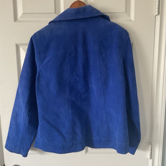 Chicos Blazer Jacket Womens Medium Blue Leather Suede Long Sleeve Collared - Picture 2 of 6